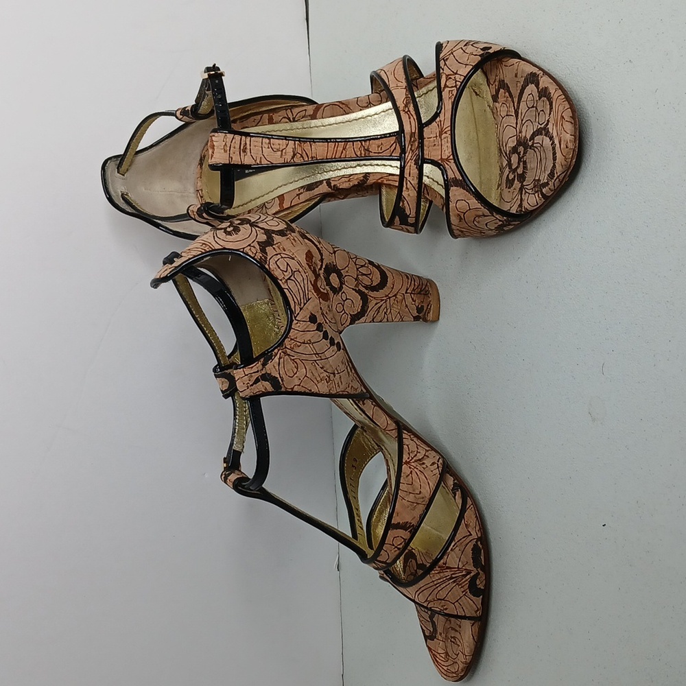 Dolce & Gabbana Tan & Black Cork Style High Heel Strap Sandal  8/39